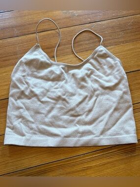 Essentials Ribbed Spaghetti Strap Crop Top - Cream
